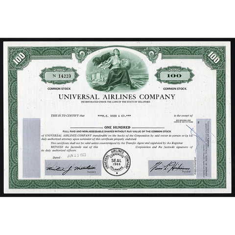 Universal Airlines Company Stock Certificate