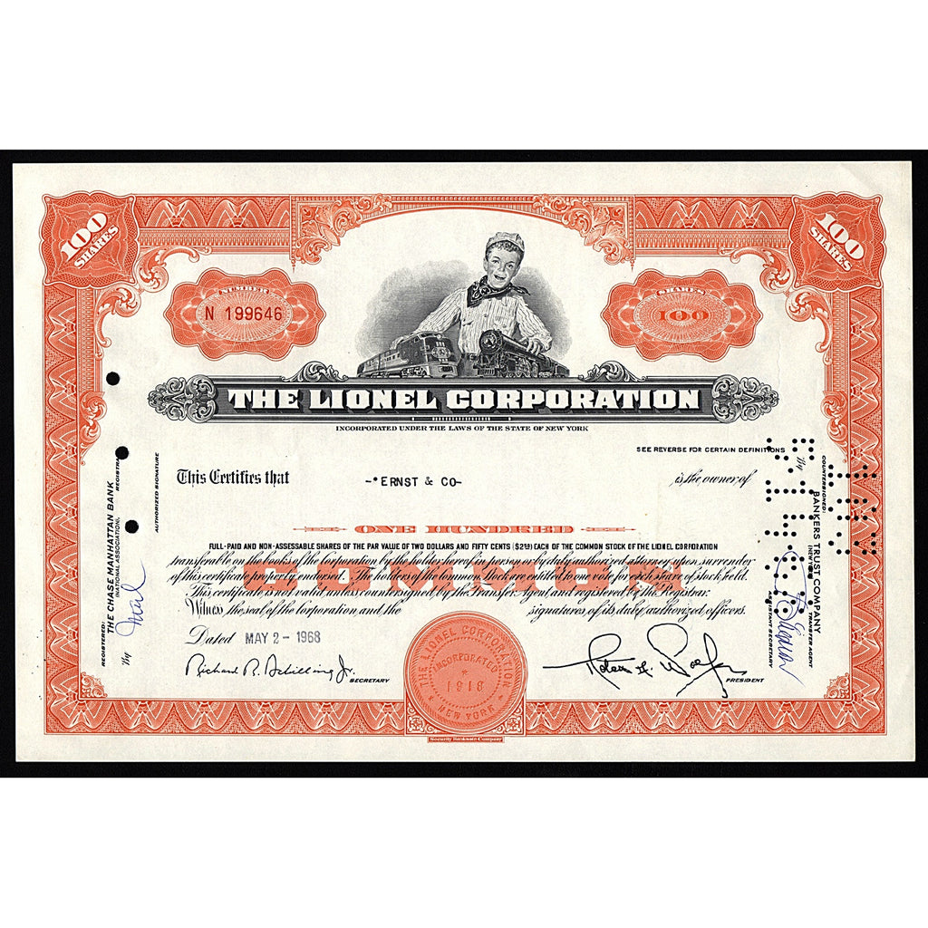 The Lionel Corporation (Model Trains) Stock Certificate