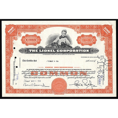 The Lionel Corporation (Model Trains) Stock Certificate