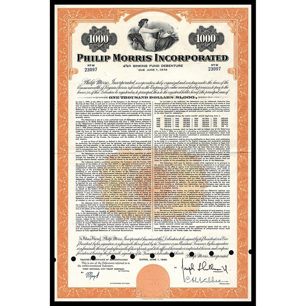 Philip Morris Incorporated Virginia Debenture Bond Certificate
