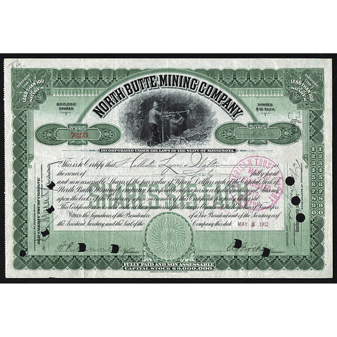 North Butte Mining Company Stock Certificate