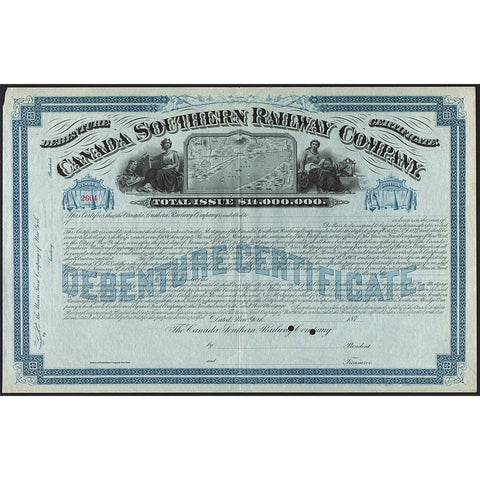 Canada Southern Railway Company Debenture 1870s Bond Certificate