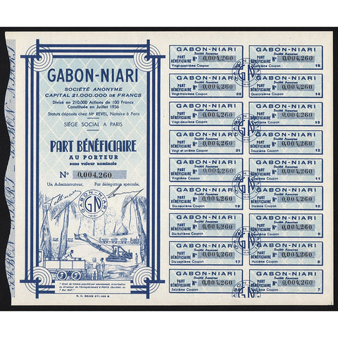 Gabon-Niari Societe Anonyme Africa Stock Certificate