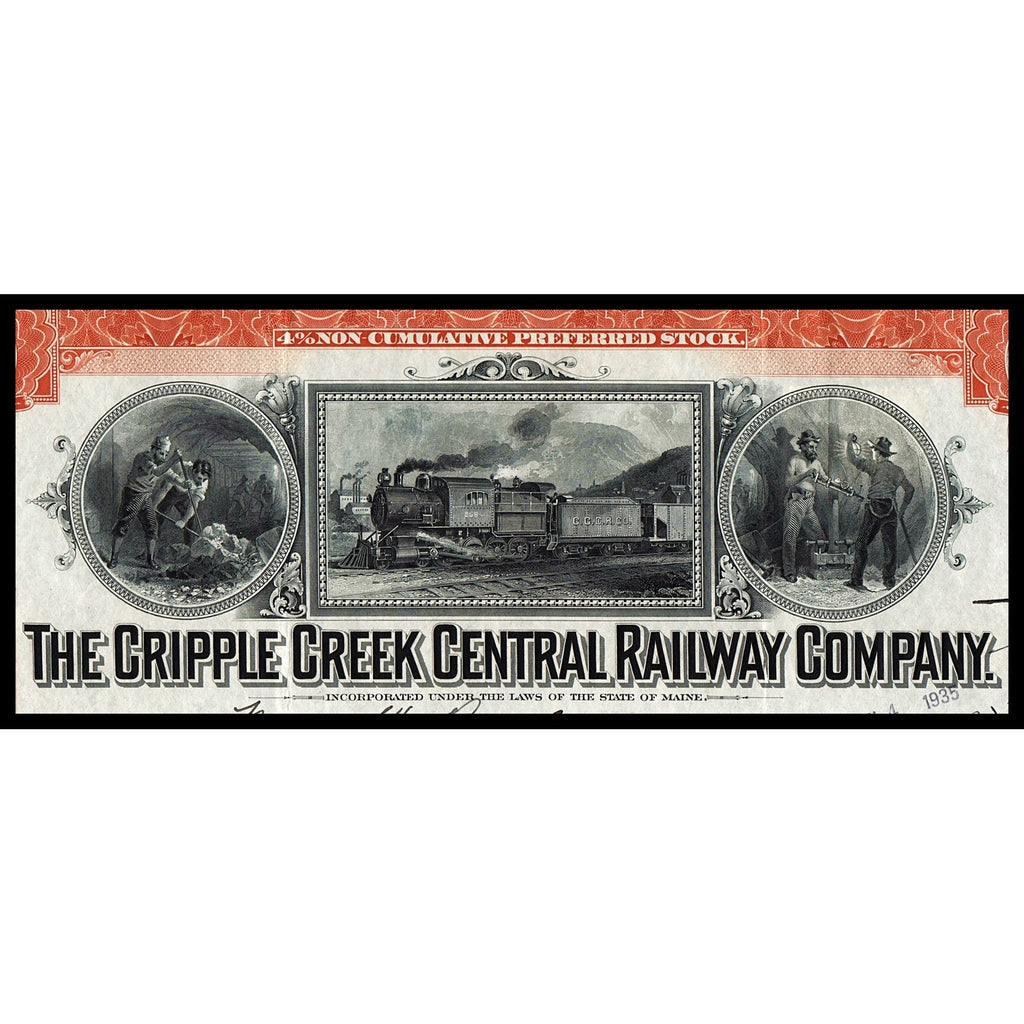 Cripple Creek Central Railway Company Maine Stock Certificate