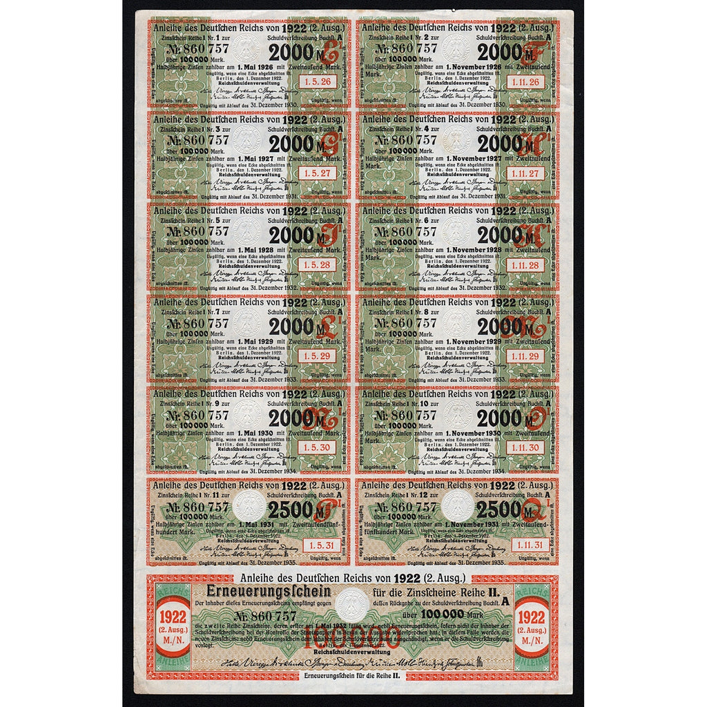 Anleihe des Deutschen Reichs - 100,000 Mark Treasury Bond