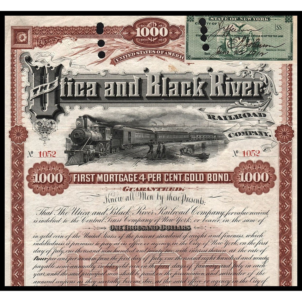 The Utica and Black River Railroad Company Gold Bond