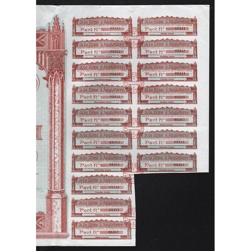 A la Reine d'Angleterre Societe Anonyme Stock Certificate