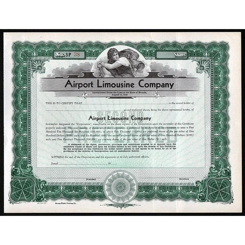 Airport Limousine Company Stock Certificate