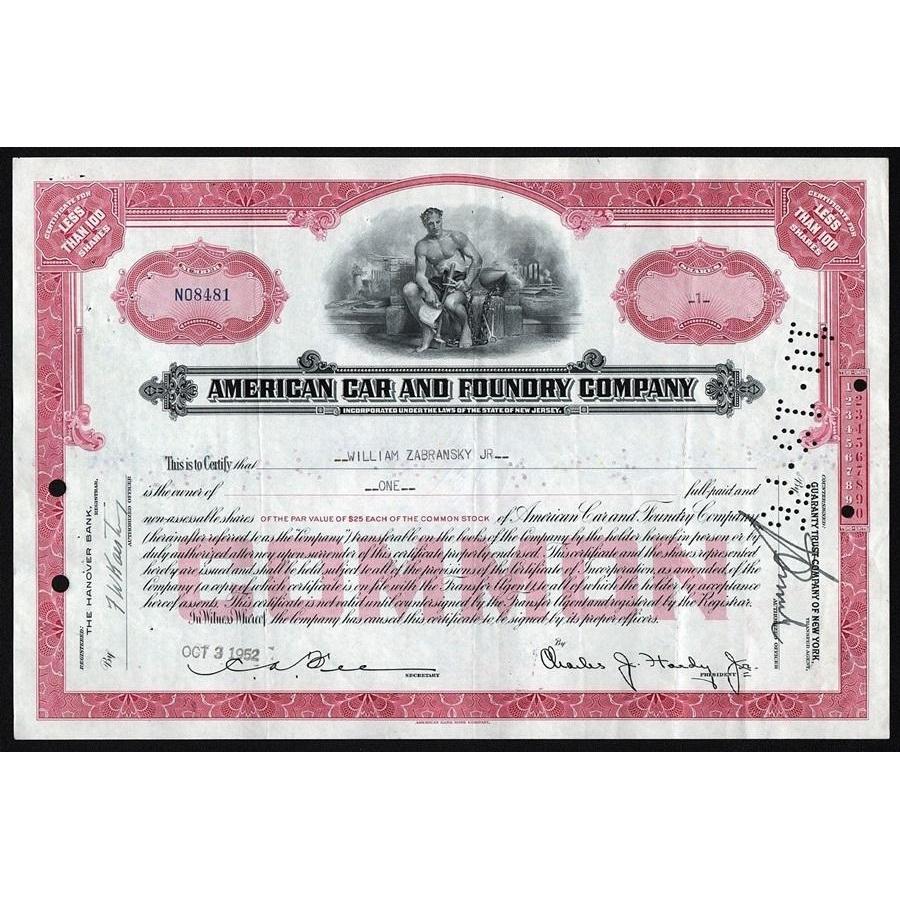 American Car and Foundry Company Stock Certificate