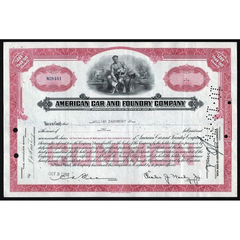 American Car and Foundry Company Stock Certificate