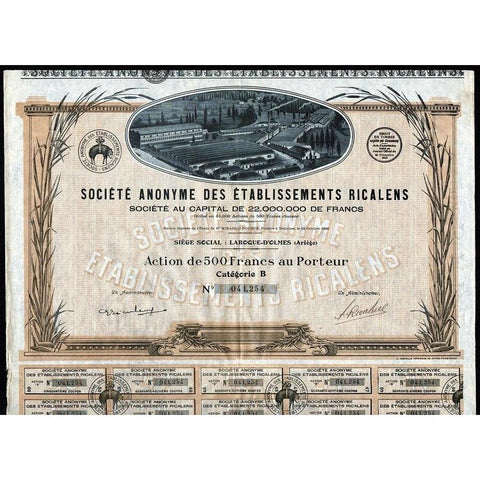 Anonyme des Etablissements Ricalens Stock Certificate