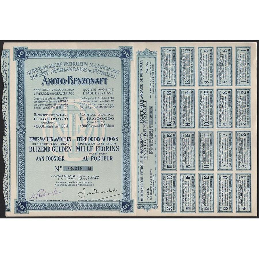 Anoto-Benzonaft, Nederlandsche Petroleum Maatschappy Stock Certificate