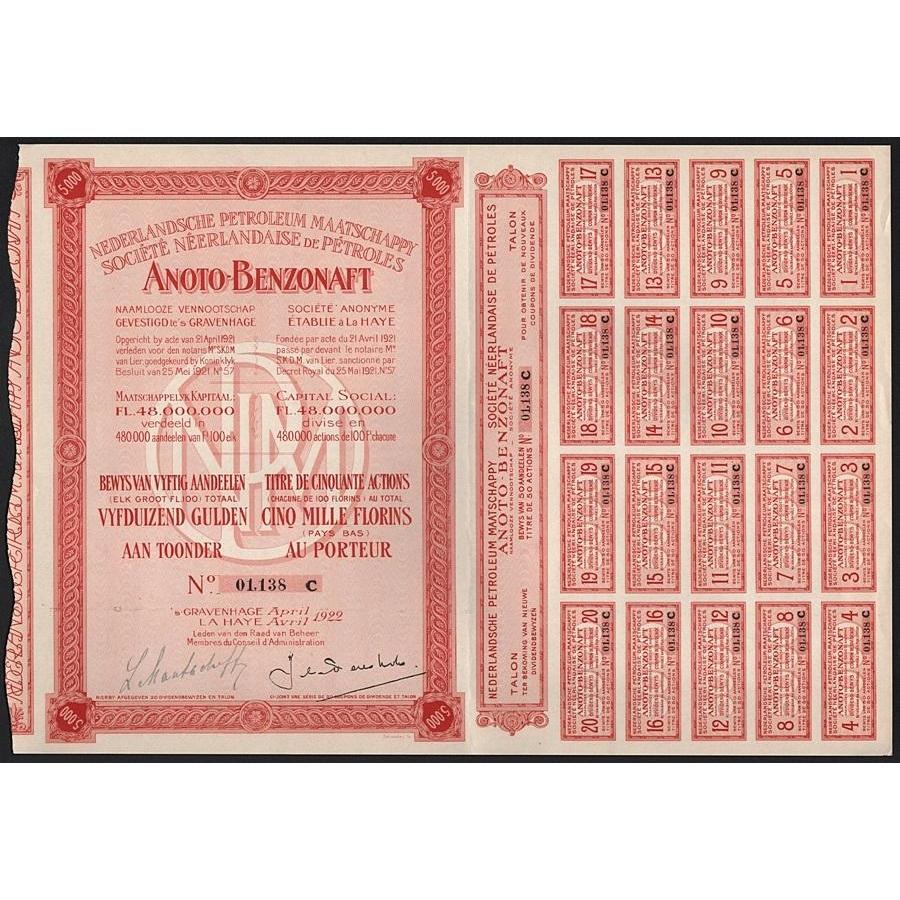 Anoto-Benzonaft, Nederlandsche Petroleum Maatschappy Stock Certificate