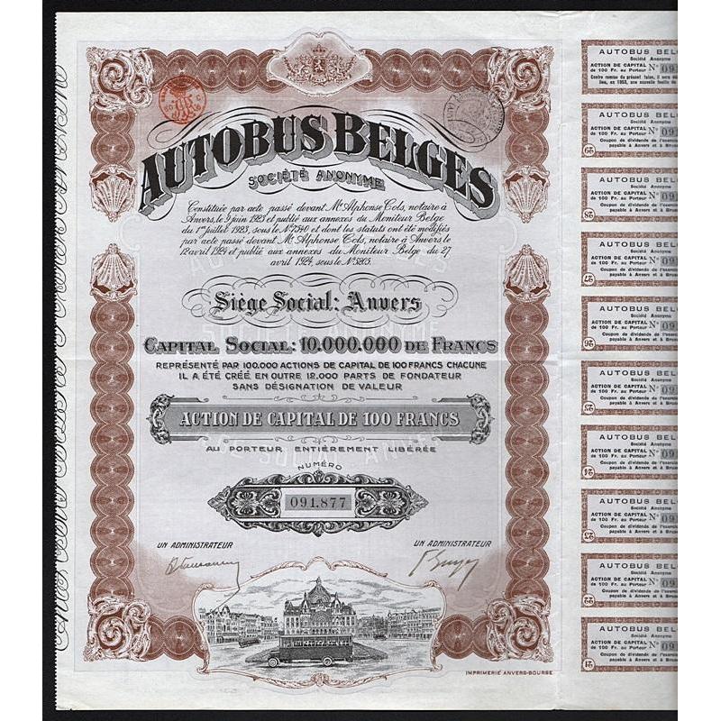 Autobus Belges Societe Anonyme Stock Certificate