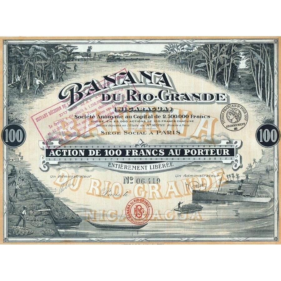 Banana du Rio-Grande (Nicaragua) Stock Certificate