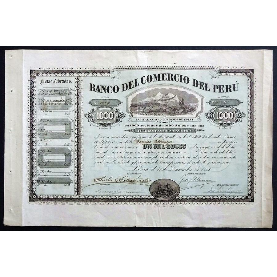 Banco del Comercio del Peru Stock Certificate
