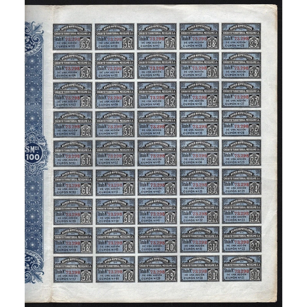 Banco Hipotecario de Credito Territorial Mexicano, S.A Stock Certificate