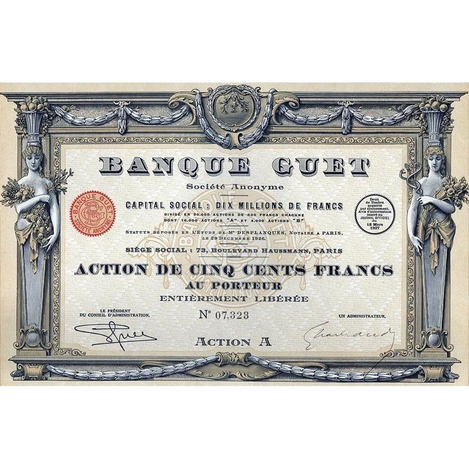 Banque Guet Societe Anonyme Stock Certificate
