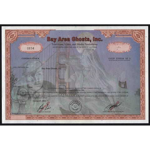 Bay Area Ghosts, Inc. Stock Certificate