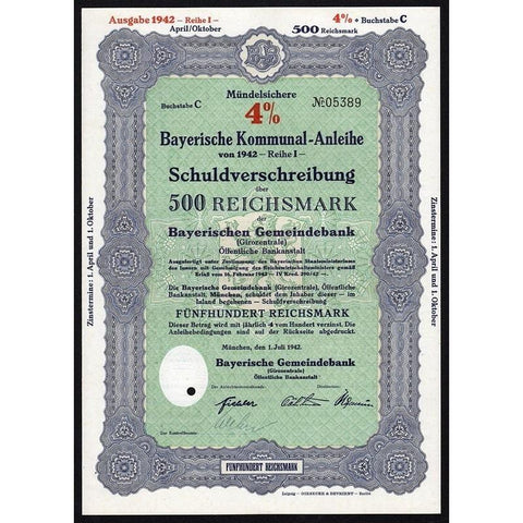 Bayerische Kommunal-Anleihe Stock Certificate