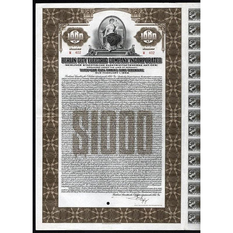 Berlin City Electric Company, Incorporated (Berliner Staedtische Elektrizitaetswerke Akt.-Ges.) Stock Certificate