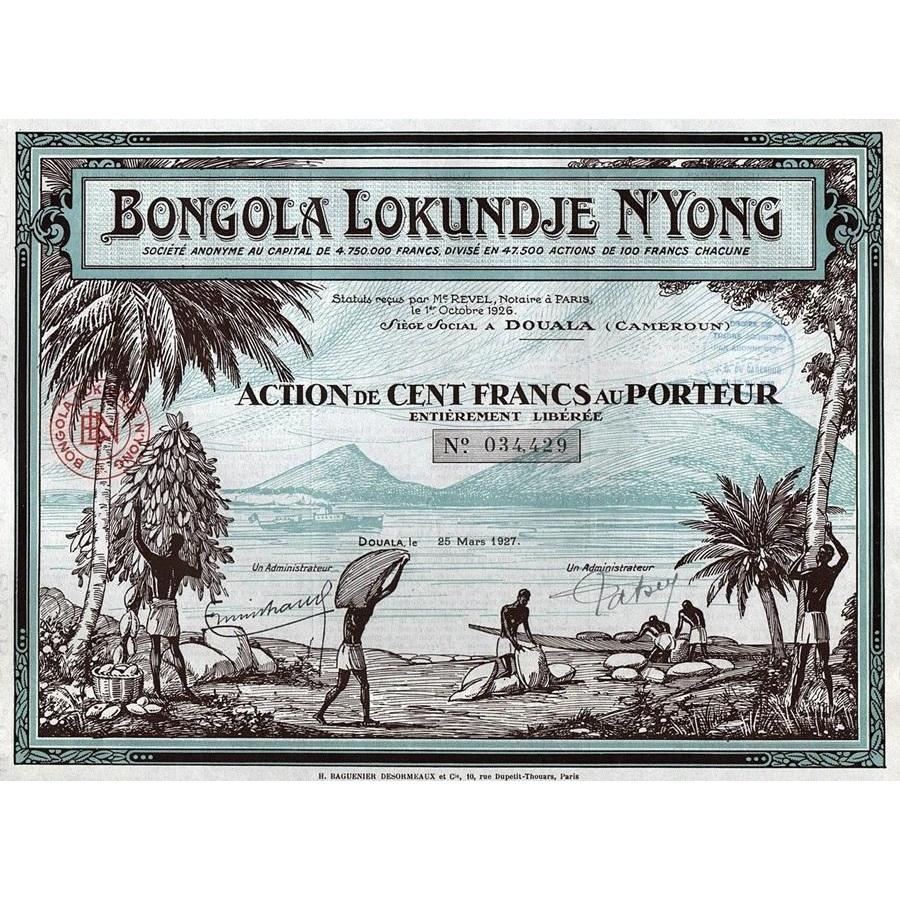 Bongola Lokundje N'Yong 1927 Douala Africa Stock Certificate