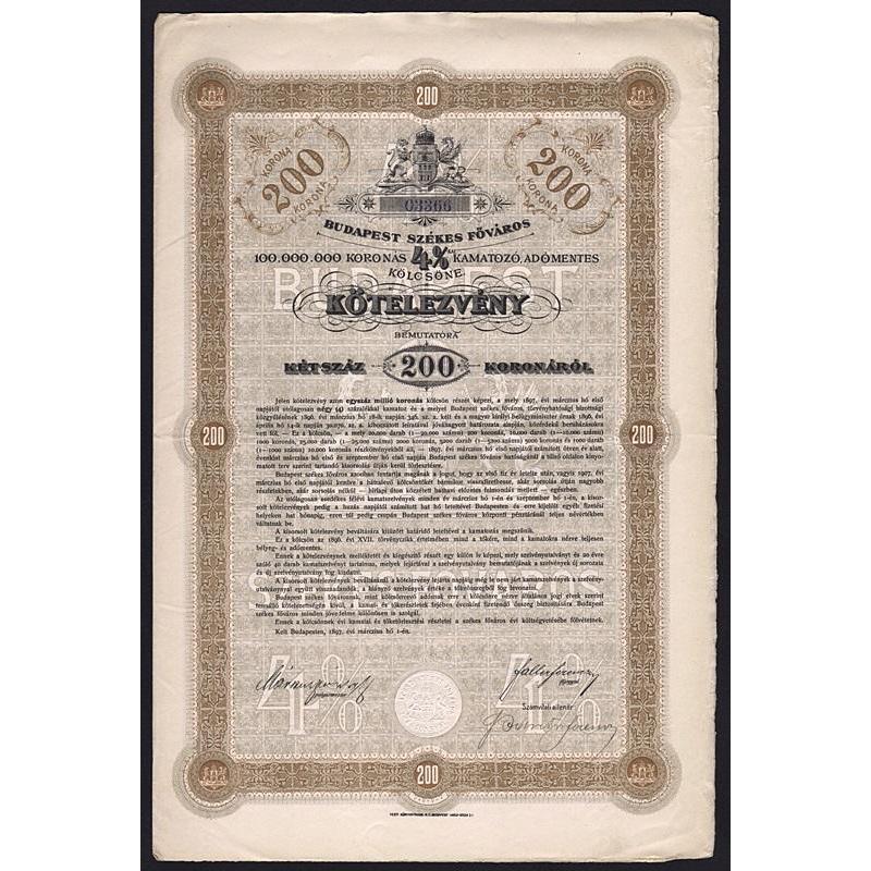 Budapest Szekes Fövaros / Haupt- und Residenzstadt Budapest / Ville Capitale de Budapest Stock Certificate