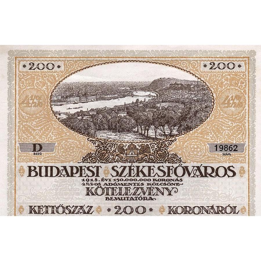 Budapest Szekesfövaros / Haupt- und Residenzstadt Budapest Stock Certificate