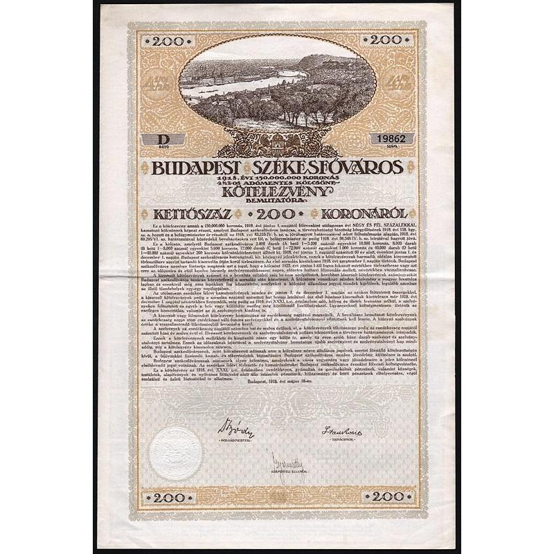 Budapest Szekesfövaros / Haupt- und Residenzstadt Budapest Stock Certificate