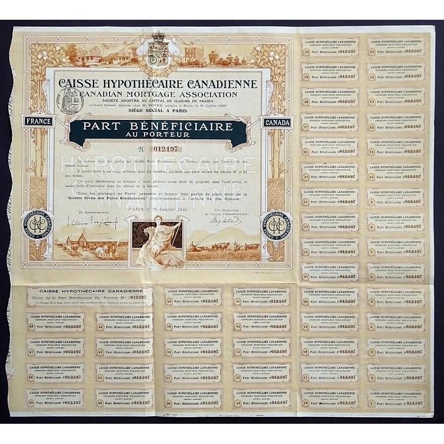 Caisse Hypothecaire Canadienne / Canadian Mortgage Association Stock Certificate
