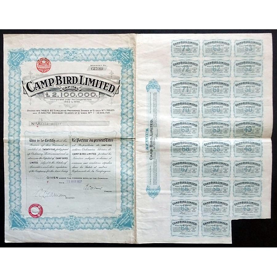 Camp Bird Limited Stock Certificate