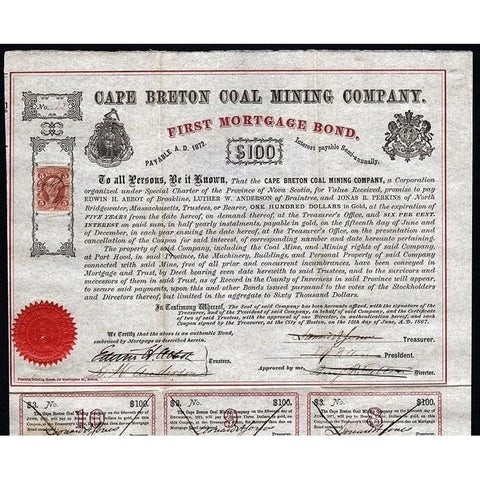Cape Breton Coal Mining Company Stock Certificate
