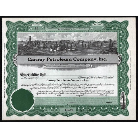 Carney Petroleum Company, Inc. Stock Certificate