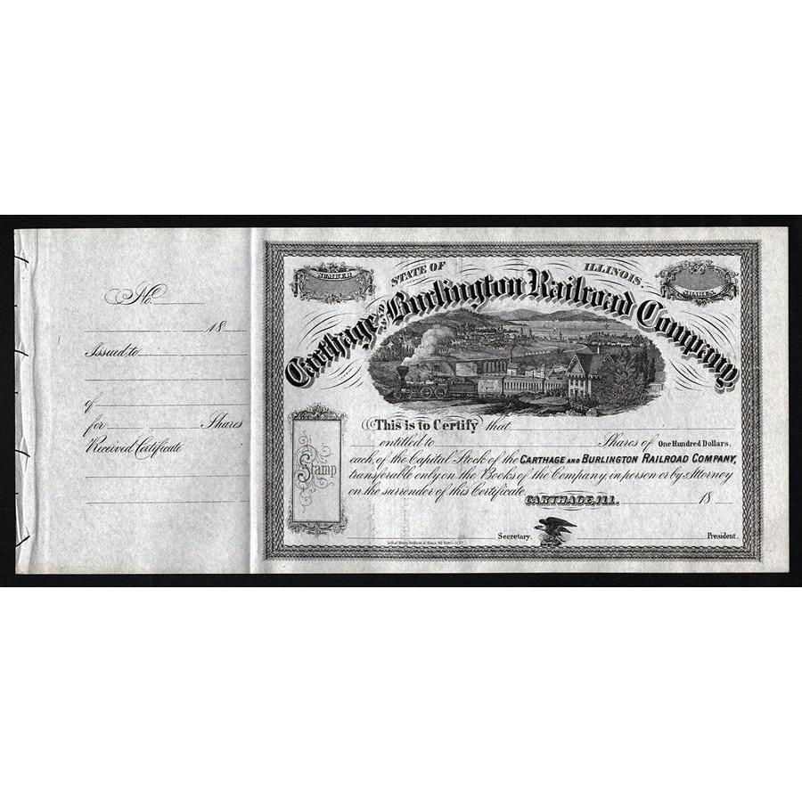 Carthage and Burlington Railroad Company Stock Certificate