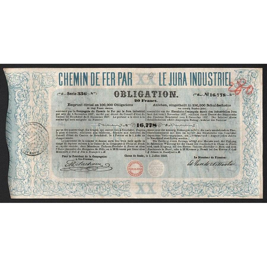 Chemin de Fer par le Jura Industriel Stock Certificate