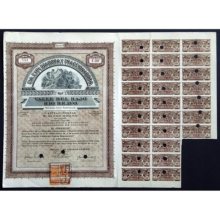Cia. Explotadora y Fraccionadora, Valle Del Bajo Rio Bravo Sociedad Civil Particular Stock Certificate