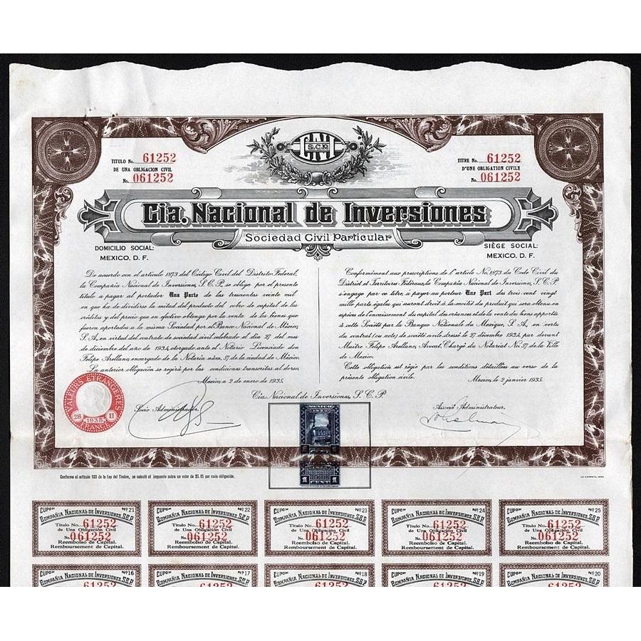Cia. Nacional de Inversiones Stock Certificate
