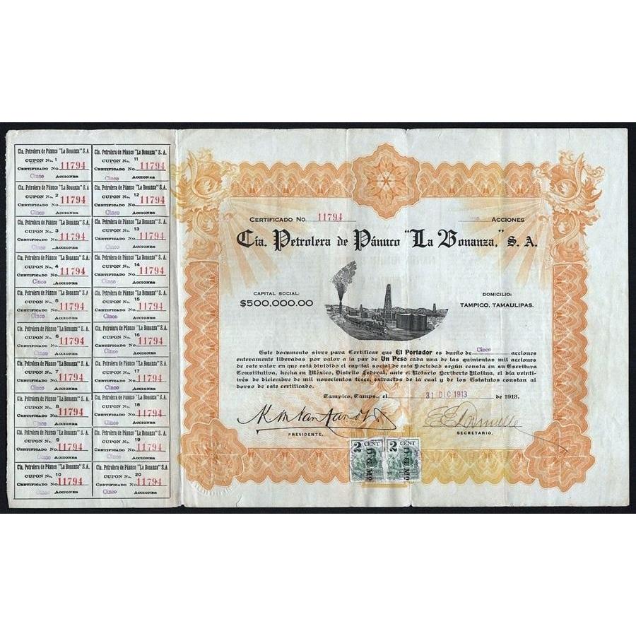 Cia. Petrolera de Panuco "La Bonanza," S.A. Stock Certificate