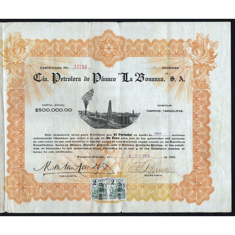 Cia. Petrolera de Panuco "La Bonanza," S.A. Stock Certificate