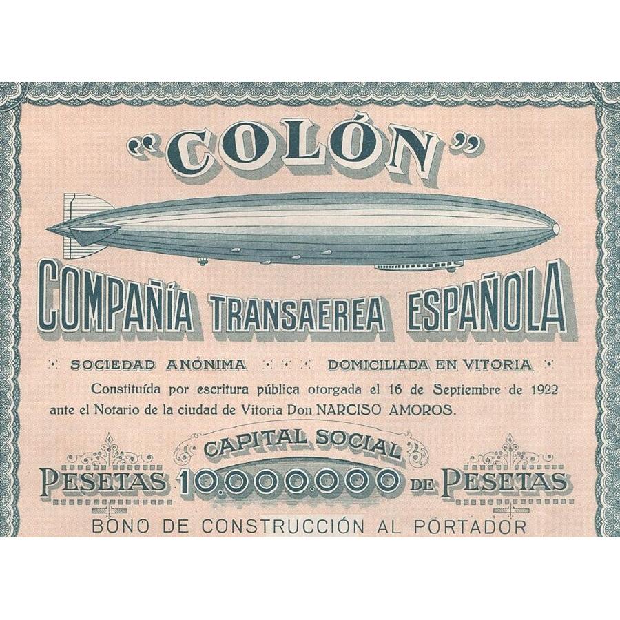 "Colon" Compania Transaerea Espanola Sociedad Anonima Stock Certificate