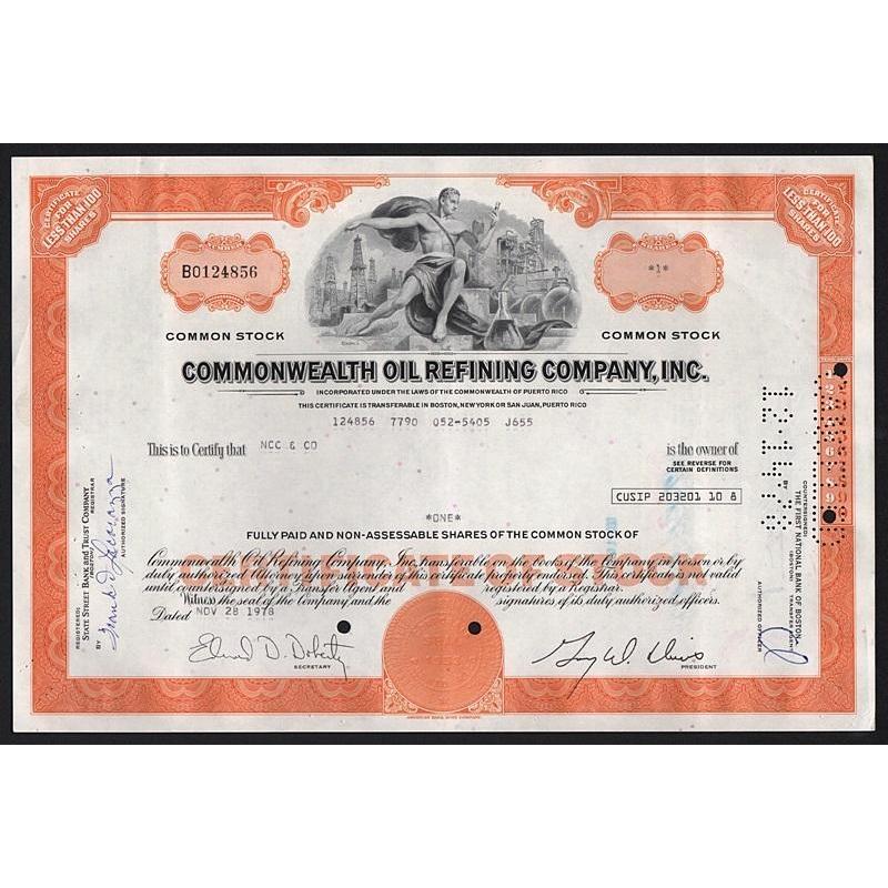 Commonwealth Oil Refining Company, Inc. (Puerto Rico) Stock Certificate