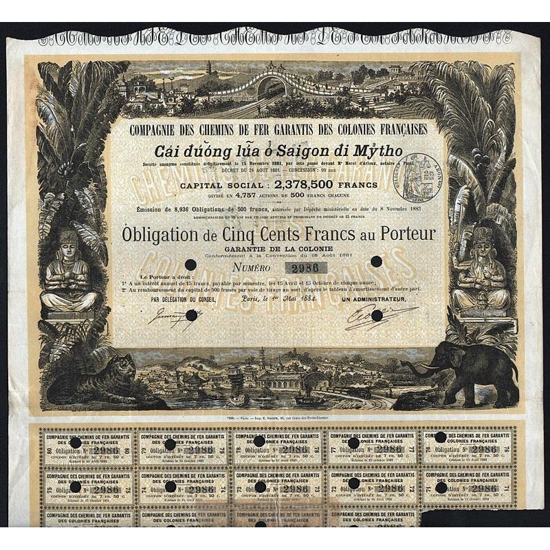 Compagnie Des Chemins De Fer Garantis des Colonies Francaises Stock Certificate