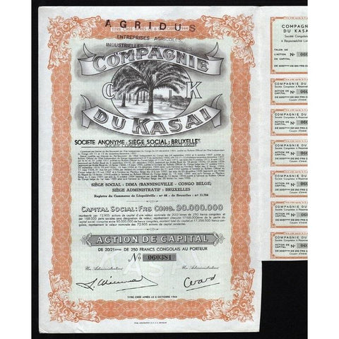 Compagnie du Kasai Stock Certificate
