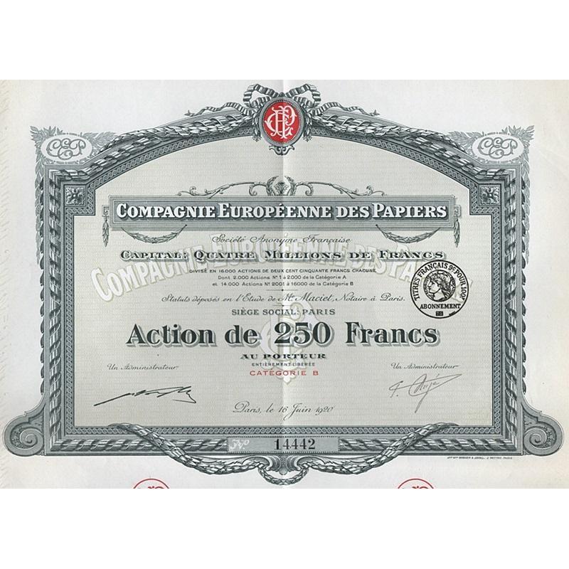 Compagnie Europeenne des Papiers Stock Certificate