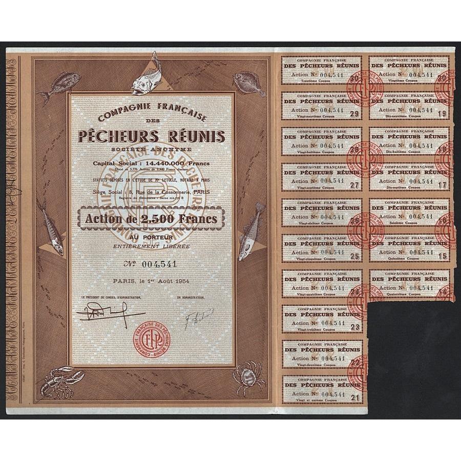 Compagnie Franaise des Pecheurs Reunis Societe Anonyme Stock Certificate