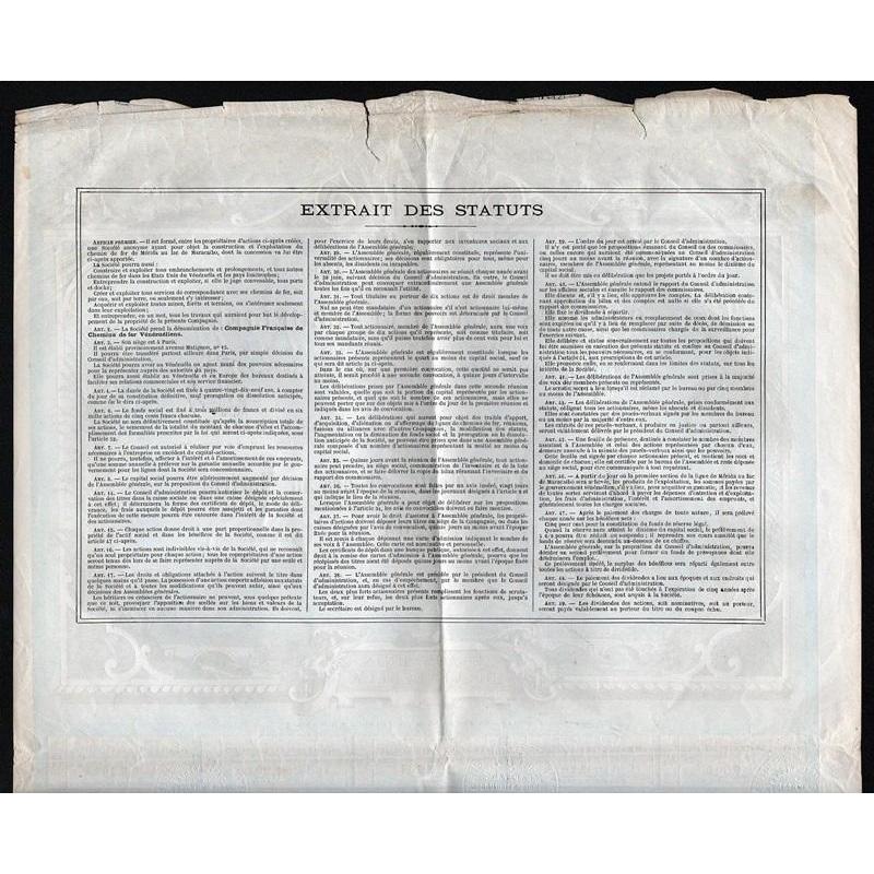 Compagnie Francaise de Chemins de Fer Venezueliens Societe Anonyme Stock Certificate