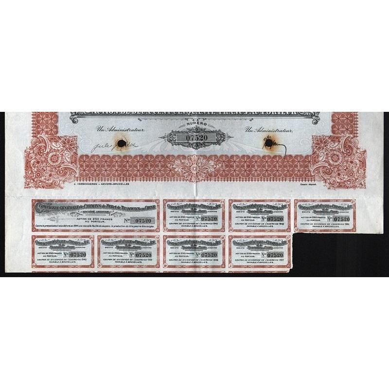 Compagnie Generale de Chemins de Fer et de Tramways en Chine Stock Certificate