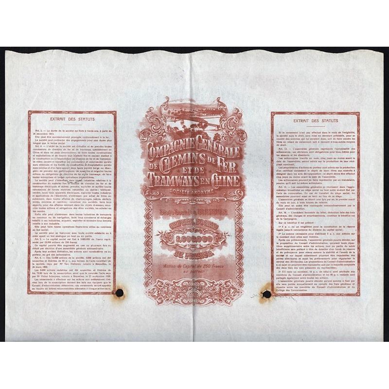 Compagnie Generale de Chemins de Fer et de Tramways en Chine Stock Certificate