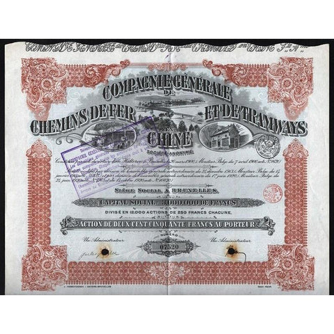 Compagnie Generale de Chemins de Fer et de Tramways en Chine Stock Certificate