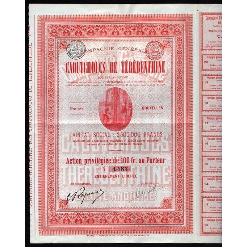 Compagnie Generale des Caoutchoucs de Terebenthine Stock Certificate